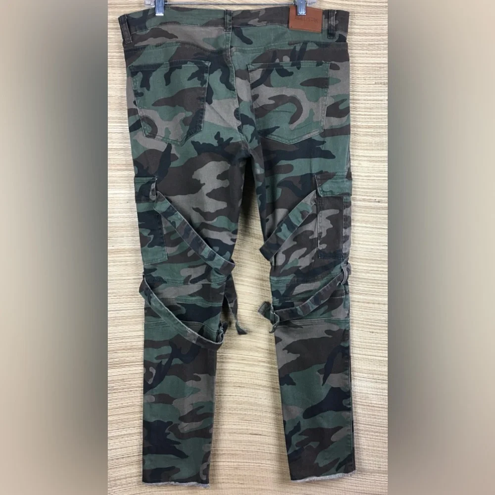 Reelistik NYC Green Camo Cargo Jeans-Army Stretch Zipper Cargo Split Jeans Sz 36